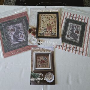 Lot of 4 Primitive Cross Stitch Patterns: Blackbird Designs & Kathy Barrick